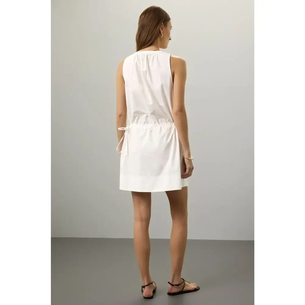 Splendid Chase Cotton Poplin Dress White Mini Drawstring Waist Sleeveless Sz L - Picture 2 of 11